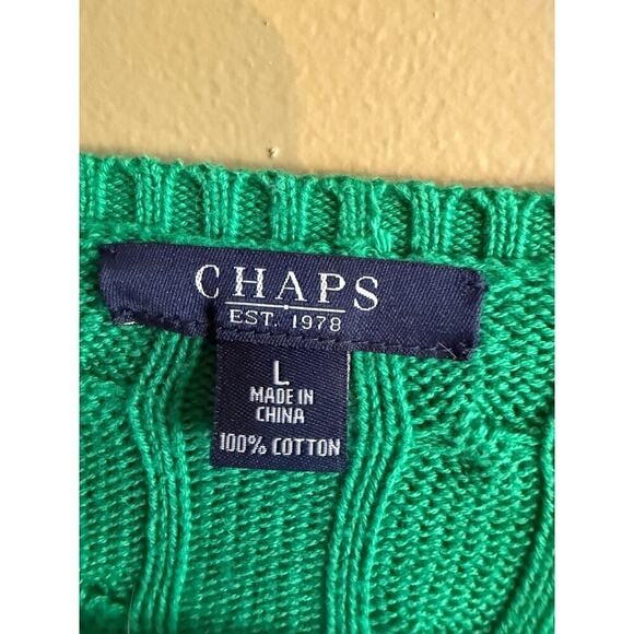 Chaps, V-neck, Kelly, green cable knit sweater women’s size M - Picture 4 of 6